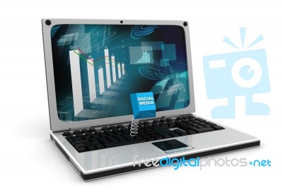 Laptop And Social Media Button Stock Image