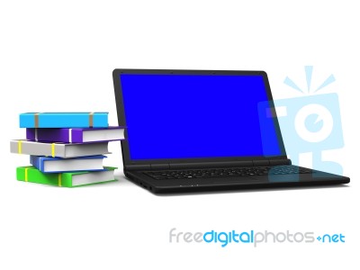 Laptop Computer Indicates Keyboard Textbook And Processor Stock Image