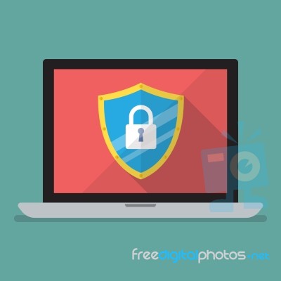 Laptop Computer Protected By Firewall Guard Stock Image