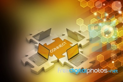 Laptop Connect In Puzzles Stock Image