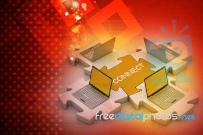 Laptop Connect In Puzzles Stock Image