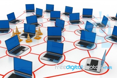 Laptop Network With Traffic Cone Stock Image