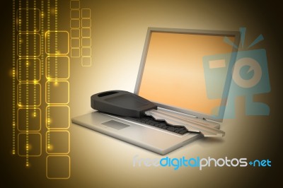 Laptop On Key Stock Image