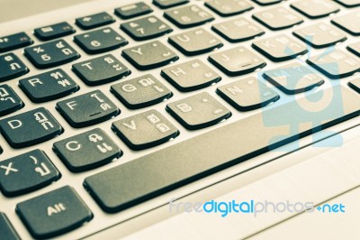 Laptop Or Notebook Button Close Up View Vintage Stock Photo