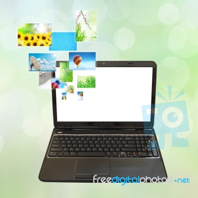 Laptop PC And Streaming Images Stock Photo