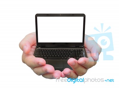 Laptop PC On Hand Stock Photo