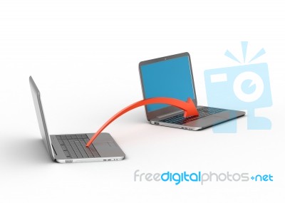 Laptop Showing Data Sharing Stock Image