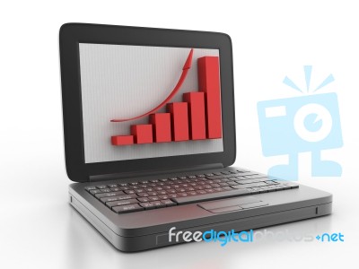 Laptop With Business Chart Stock Image