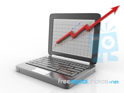 Laptop With Business Graph Stock Image