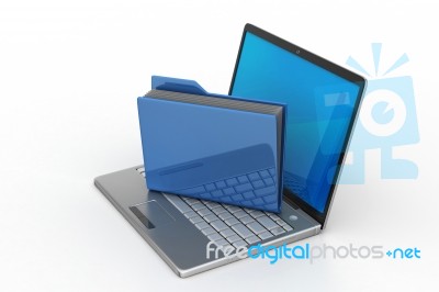 Laptop With File Folder Stock Image