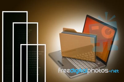 Laptop With File Folder Stock Image