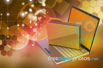 Laptop With File Folder Stock Image