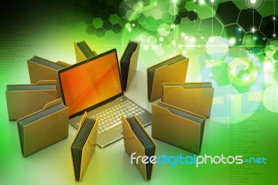 Laptop With File Folder Stock Image