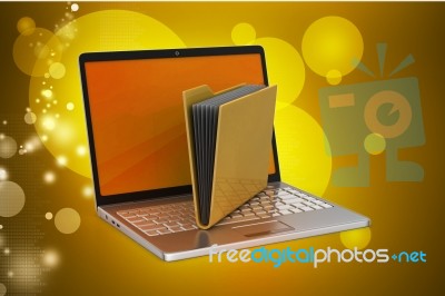 Laptop With File Folder Stock Image