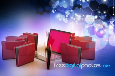 Laptop With File Folder Stock Image