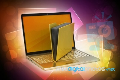 Laptop With File Folder Stock Image