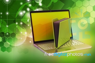 Laptop With File Folder Stock Image