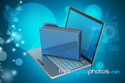 Laptop With File Folder Stock Image