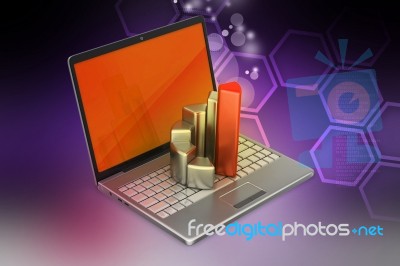 Laptop With Financial Graph Stock Image