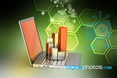 Laptop With Financial Graph Stock Image