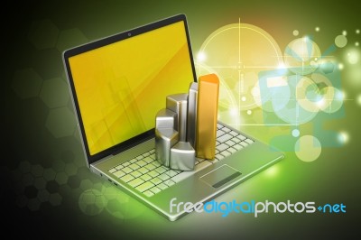 Laptop With Financial Graph Stock Image