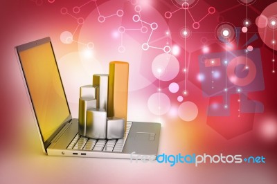 Laptop With Financial Graph Stock Image