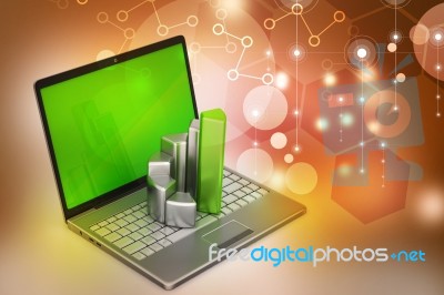 Laptop With Financial Graph Stock Image