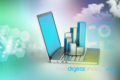 Laptop With Financial Graph Stock Image