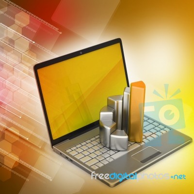 Laptop With Financial Graph Stock Image