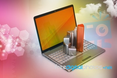 Laptop With Financial Graph Stock Image