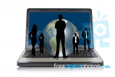 Laptop With Silhouette People Stock Image