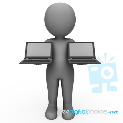 Laptops And Character Shows Browsing Internet Stock Image