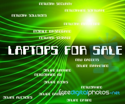 Laptops For Sale Indicates Internet Word And Monitor Stock Image