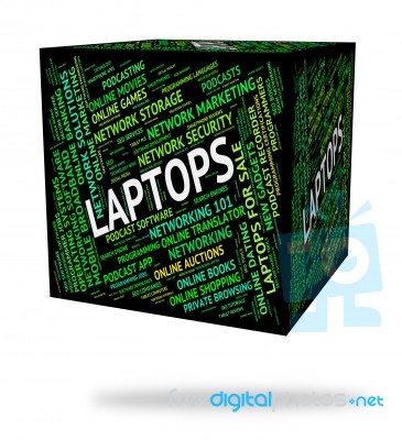 Laptops Word Represents Processor Digital And Communication Stock Image