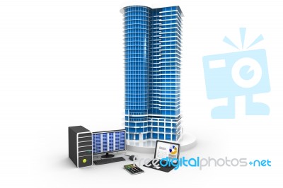 Large Building Skyline With Computer Stock Image