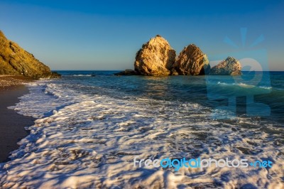 Large Rocks Off The Coast Of Cyprus Stock Photo