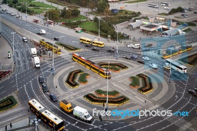 Large Roundabout On Marszalkowska Street Near Centrum Tram Stati… Stock Photo