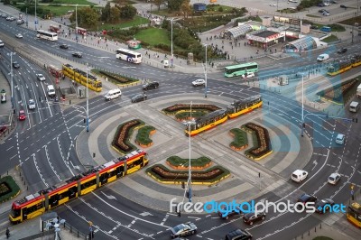 Large Roundabout On Marszalkowska Street Near Centrum Tram Stati… Stock Photo