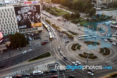 Large Roundabout On Marszalkowska Street Near Centrum Tram Stati… Stock Photo