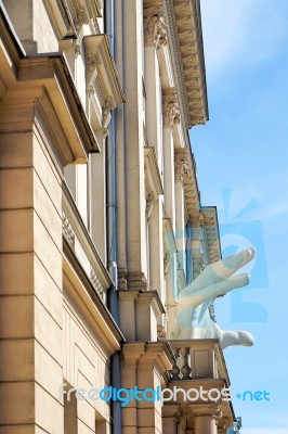 Large White Hand Attached To The Aleksander Zelwerowicz Theatre Stock Photo