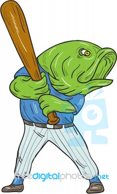 Largemouth Bass Baseball Player Batting Cartoon Stock Image