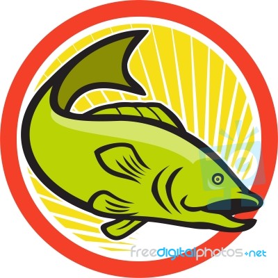 Largemouth Bass Jumping Cartoon Circle Stock Image