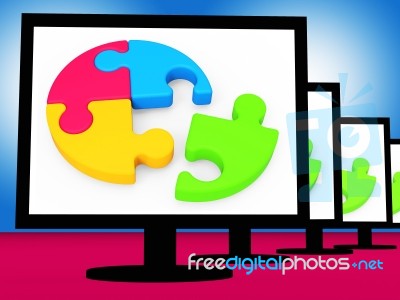 Last Piece On Monitors Shows Completion Stock Image