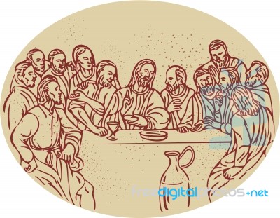 Last Supper Jesus Apostles Drawing Stock Image