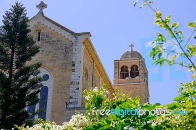 Latrun Church Yard Stock Photo