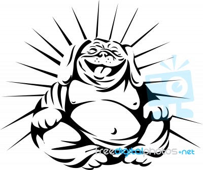 Laughing Bulldog Buddha Sitting Black And White Stock Image