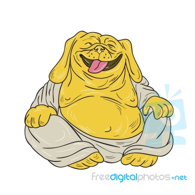 Laughing Bulldog Buddha Sitting Cartoon Stock Image