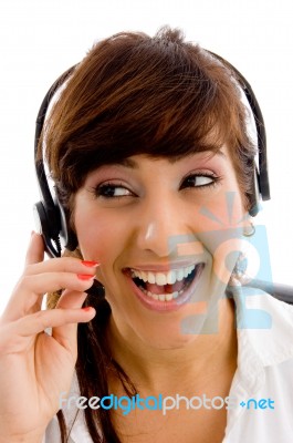 Laughing Customer Service Agent Stock Photo