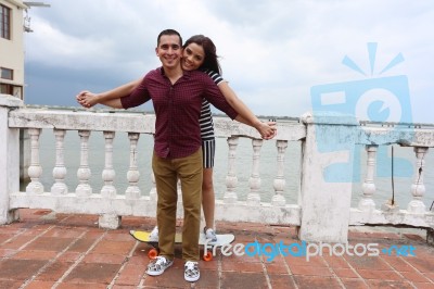 Laughing Hipster Couple Hanging Out Together And Enjoying It Ent… Stock Photo