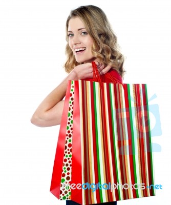 Laughing Shopping Lady Stock Photo